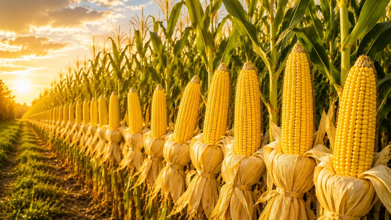 Corn ripening in the field at golden hour